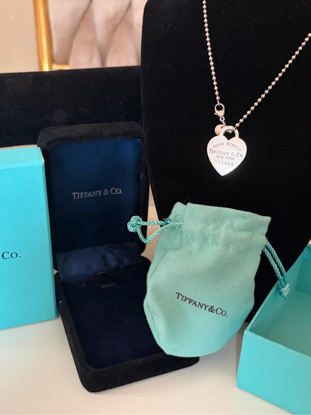 Tiffany & Co. Silver Heart Tag Pendant Necklace with Ball Chain